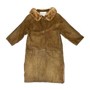 Colbert's of Amarillo 1940s Vintage Leather Fur Trim Collar Coat